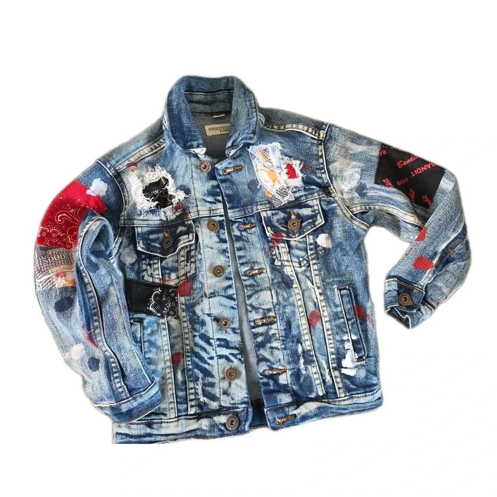 Evolution‎ in Design Youth Ripped Painted Denim Jacket Size 5
